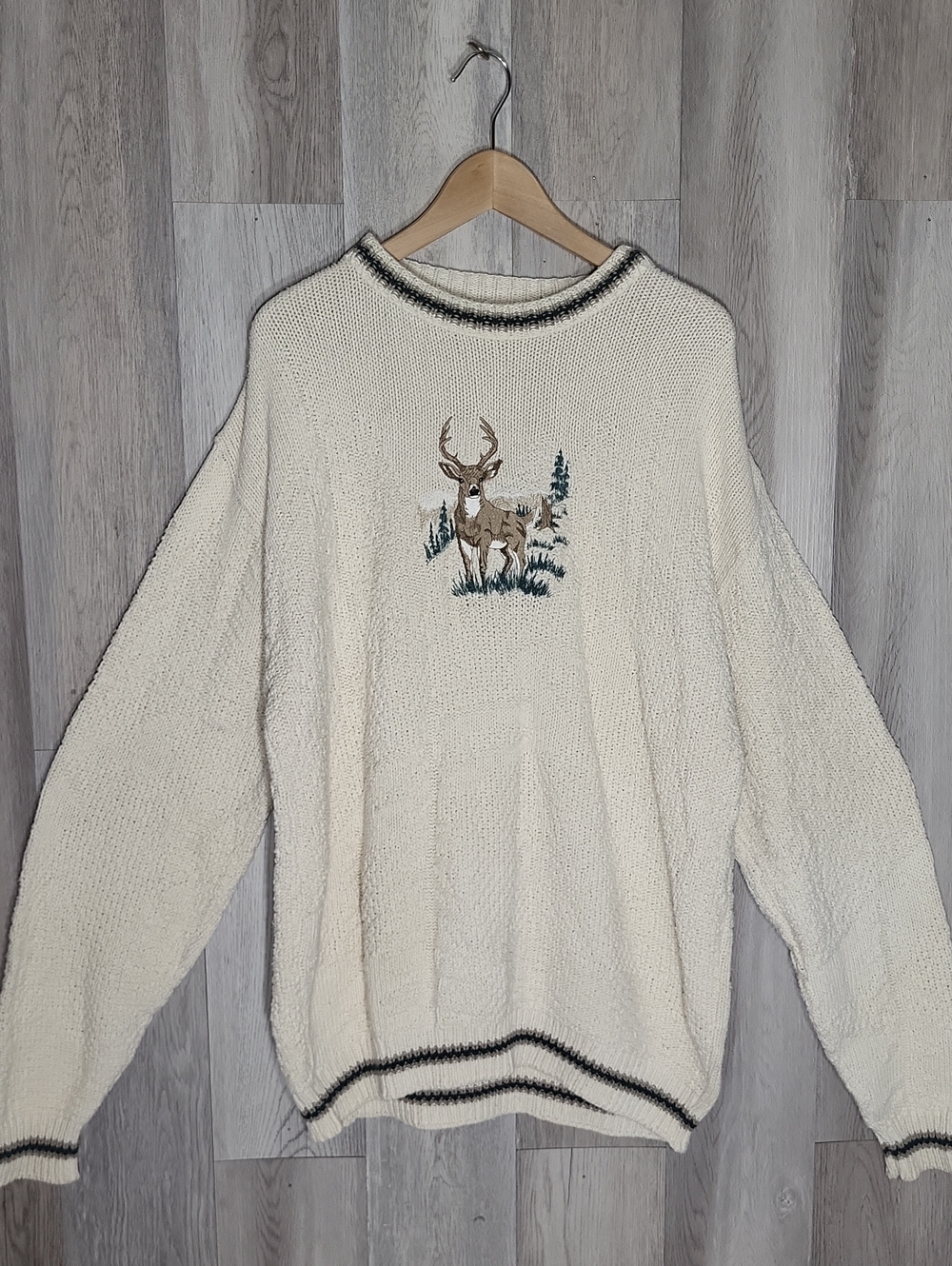 Shenandoah Vintage Mens Deer Knit Sweater XXLT Stag Forest Grandpa Cottagecore